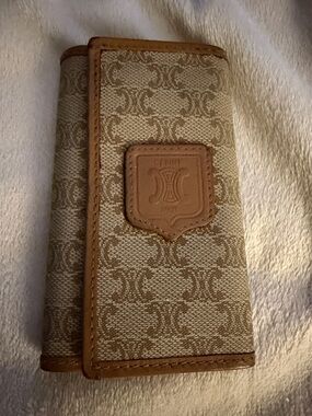 Vintage Celine Beige and Brown Monogram Trifold Keycase